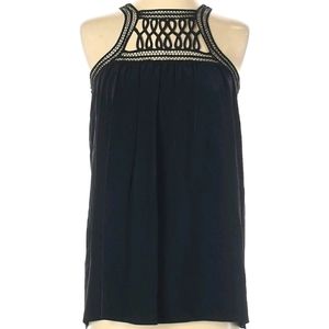 Madison Marcus black 100% silk sleeveless lattice top.